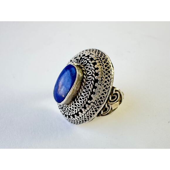 Vintage Afghan Lapis Lazuli Handmade Intricate Silver Uzbek Ring US 7 - 7.25 - Picture 7 of 7